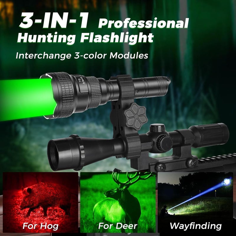 Brinyte T18 Hunting Light Red Green White Zoomable LED Flashlight, Long Range Predator Flashlight with Remote Pressure Switch for Hog Coyote Coon Varmint Hunting - Image 2
